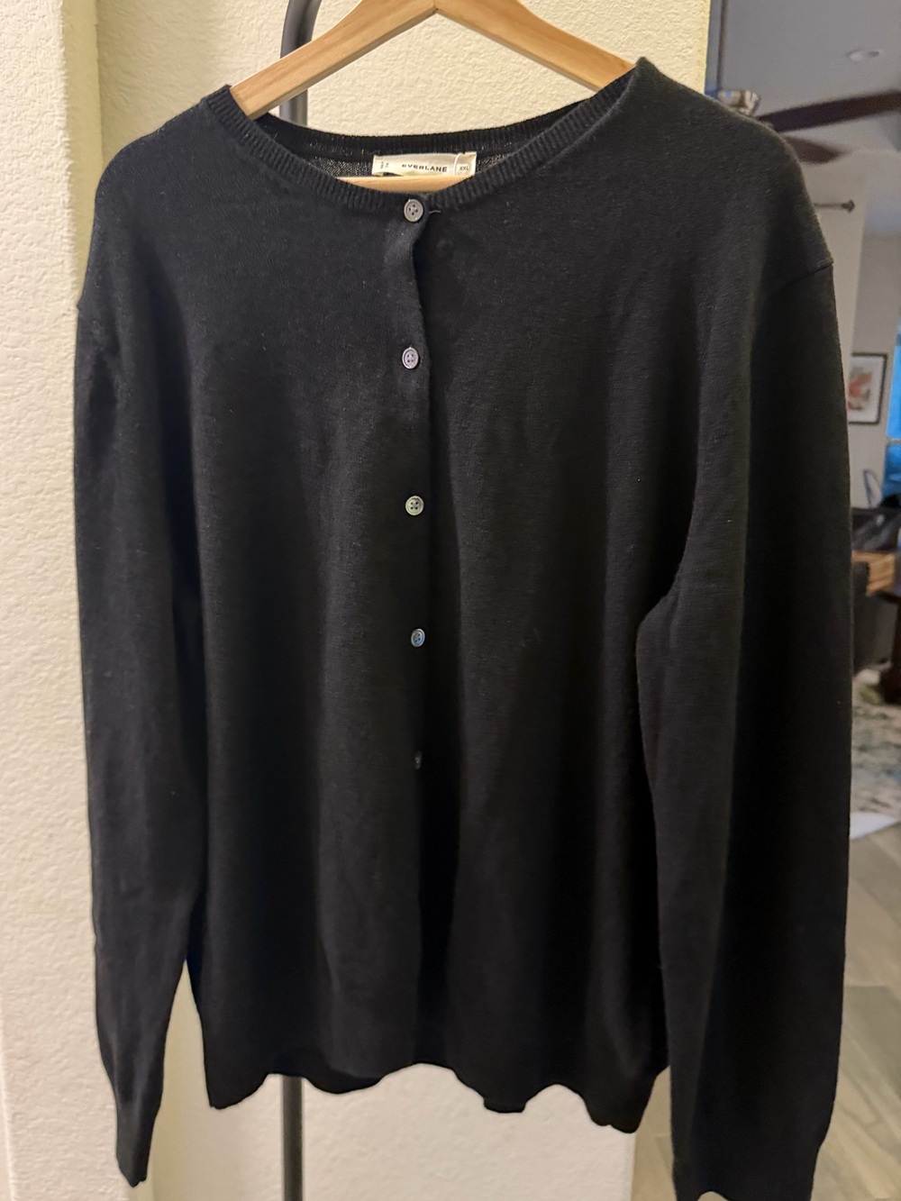 NWT Everlane The Classic Cardigan Cashmere Black Crewneck Sweater Womens XXL